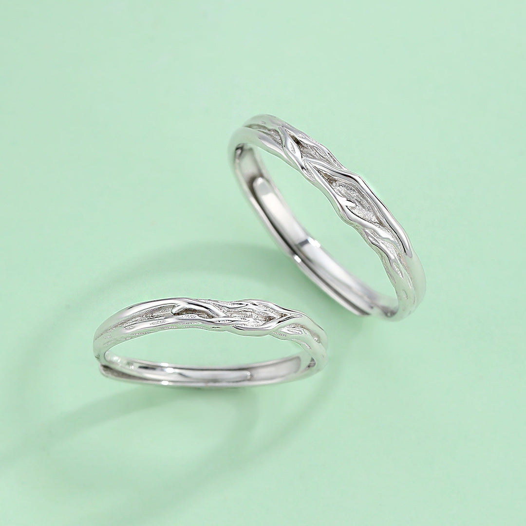 Planderful S925 Sterling Silver Ivy Love Open Couple Ring For Girlfriend Adjustable Gift