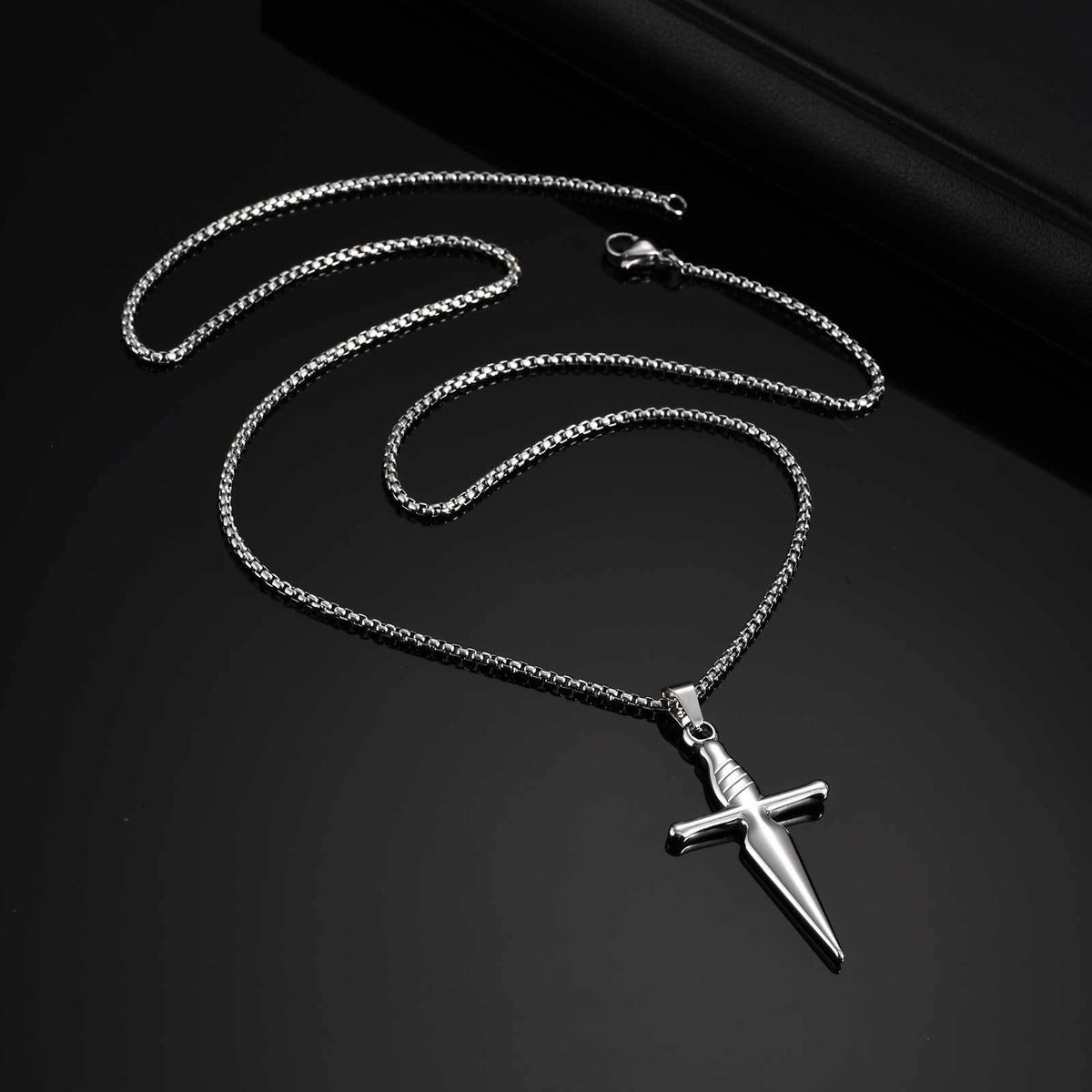 Cross Dagger Pendant — Black or Silver, Chain Optional