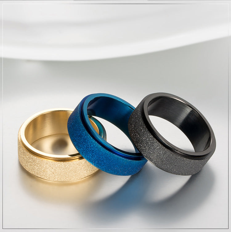 Titanium Steel Rotary Ring K Gold Anxiety Reliever for Men