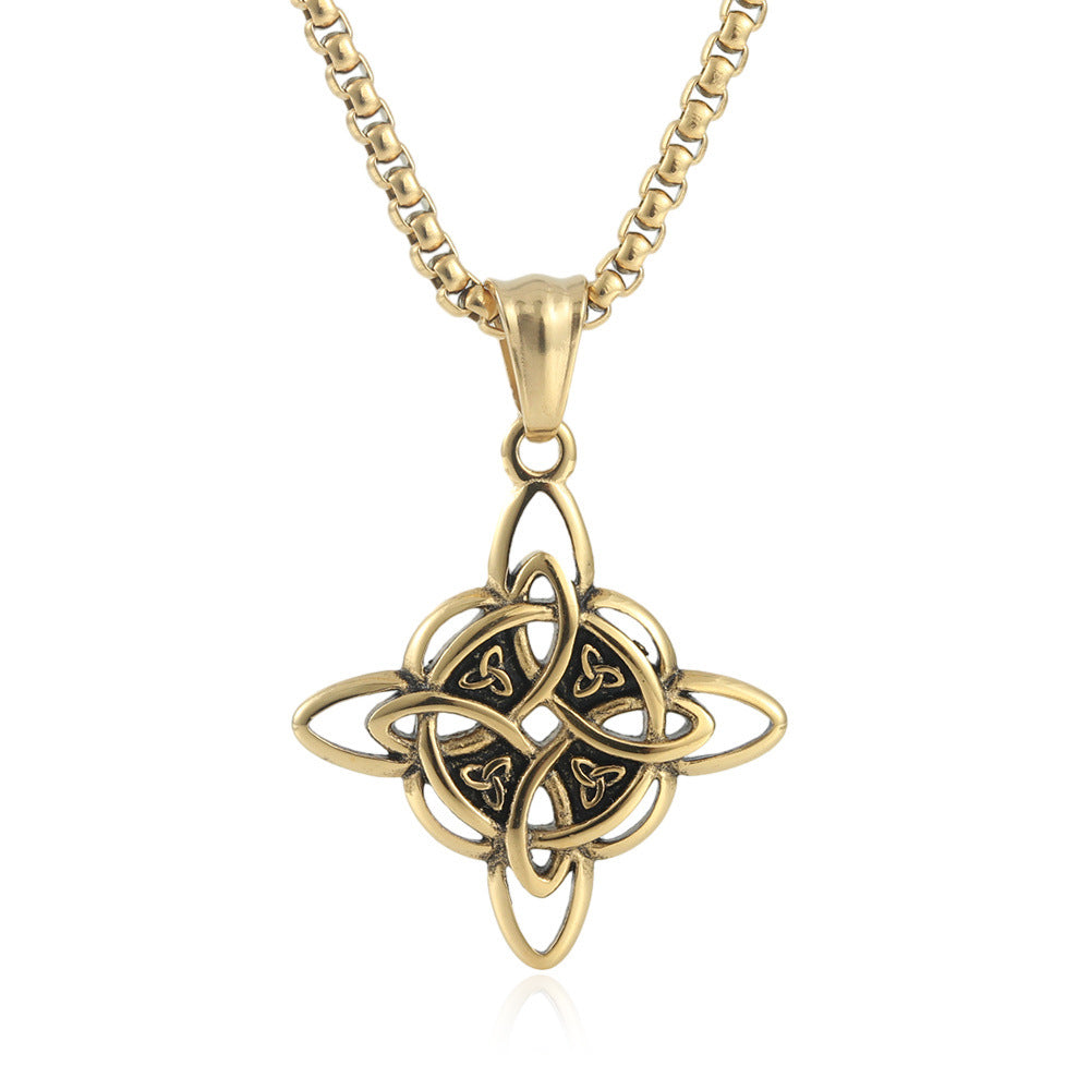 Titanium Steel Punk Hollow Lucky Knot Pendant Necklace for Men - European and American Retro Style