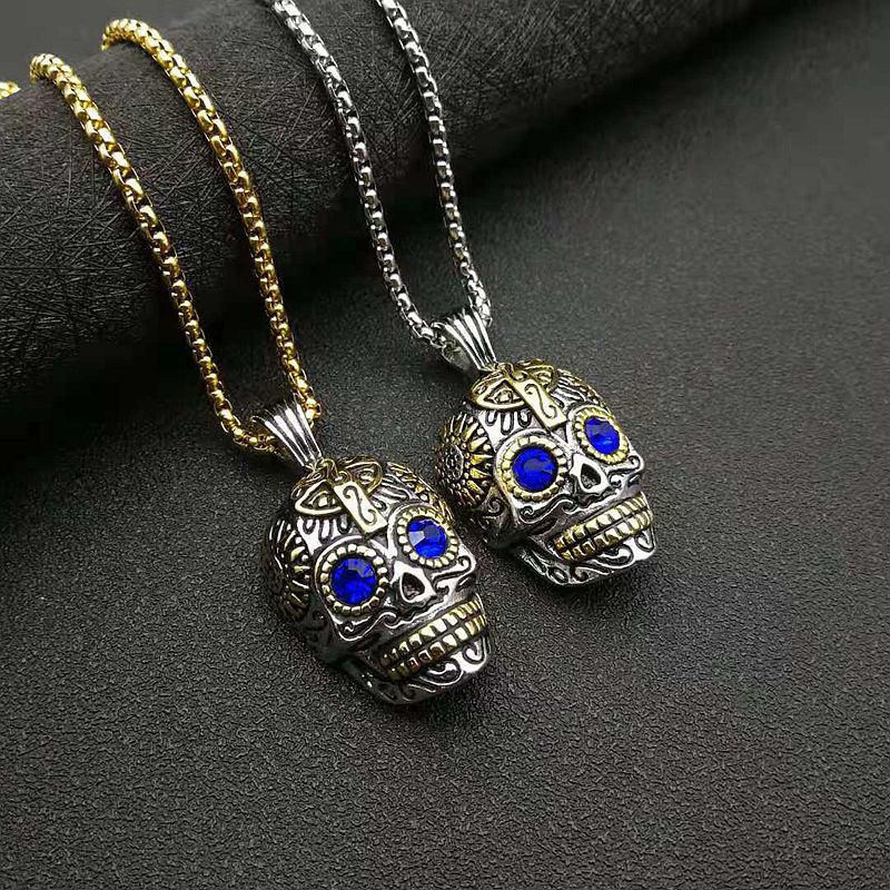 Gold-Plated Stainless Steel Necklace - Statement Skull