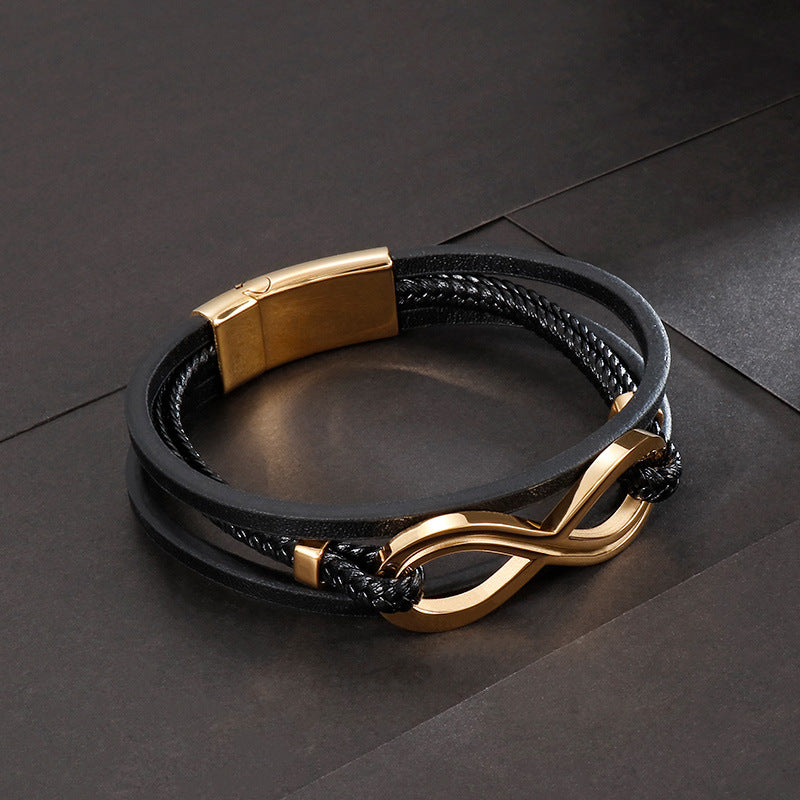 Infinity Shape Titanium Steel Leather Bracelet For Men