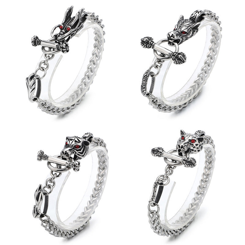 Stylish Retro Custom Titanium Steel Bracelet for Men, Trendy European-American Design in Durable Stainless Steel