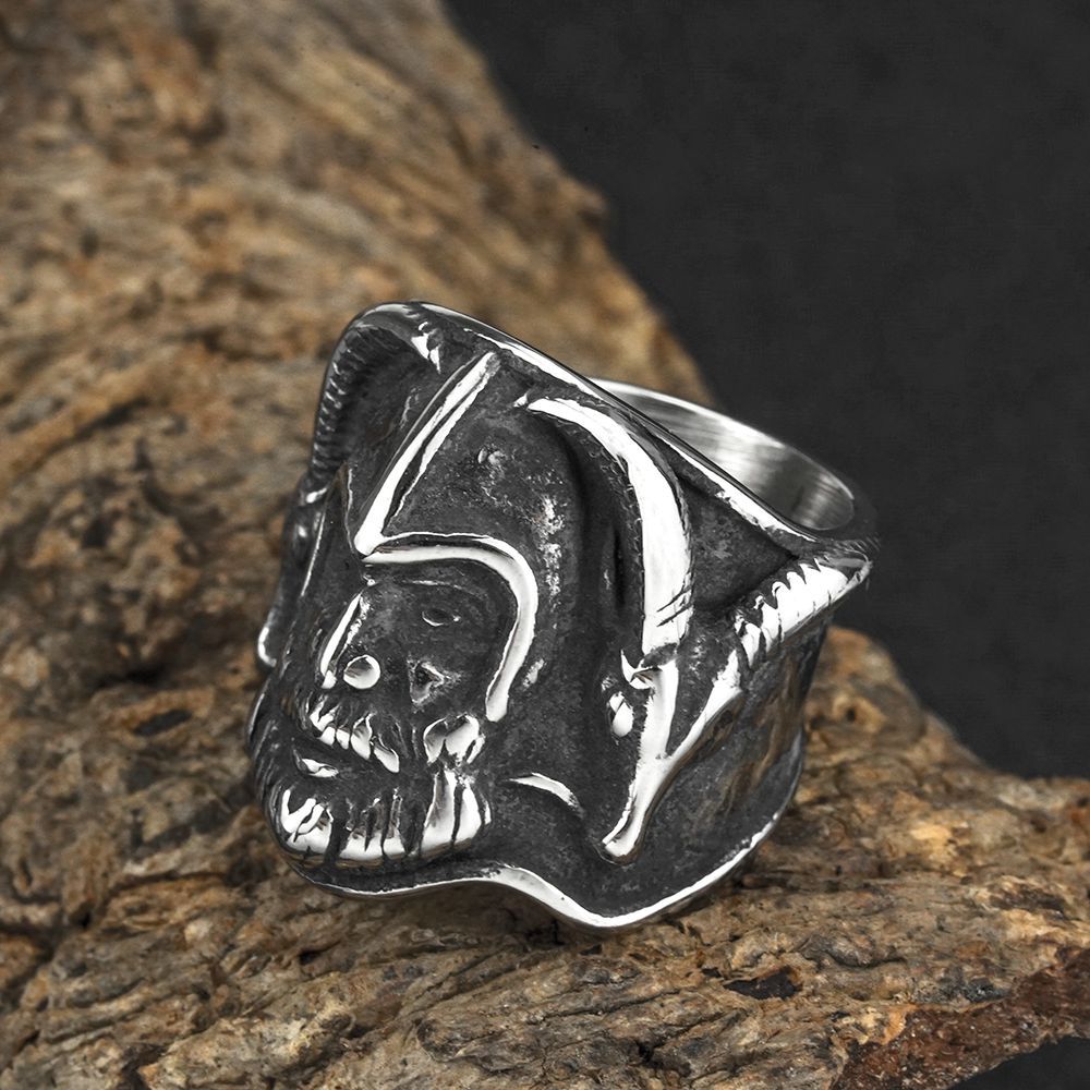 European And American Retro Jewelry Stainless Steel Men's Ring Hip Hop Viking Double Sheephead Warrior Ring