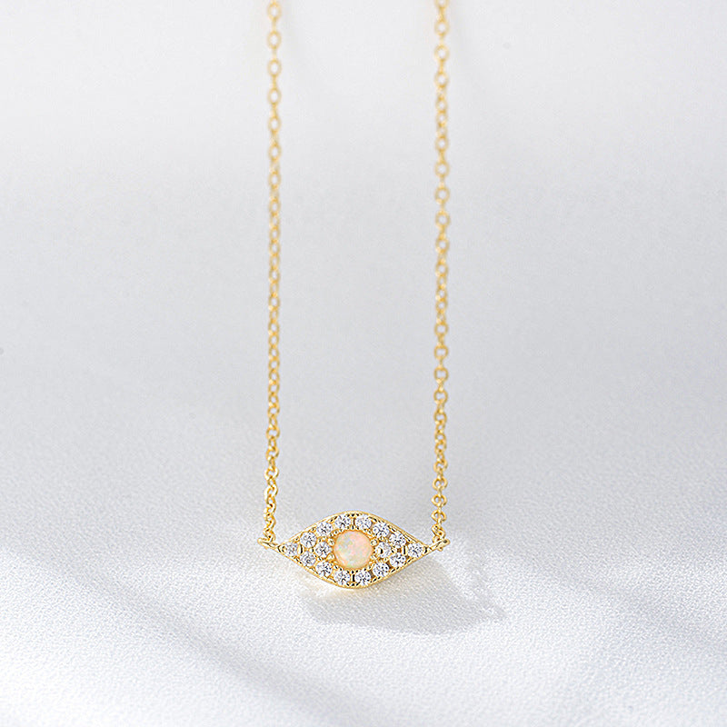 S925 Silver Devil'S Eye Opal Necklace Zircon Pendant