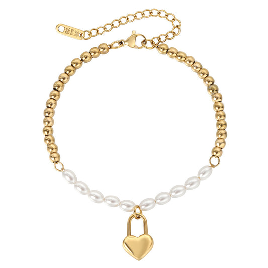 Planderful Beaded Pearl Bracelet Minimalist Peach Heart Durable Titanium Steel For Women And Men Fashionable Statement