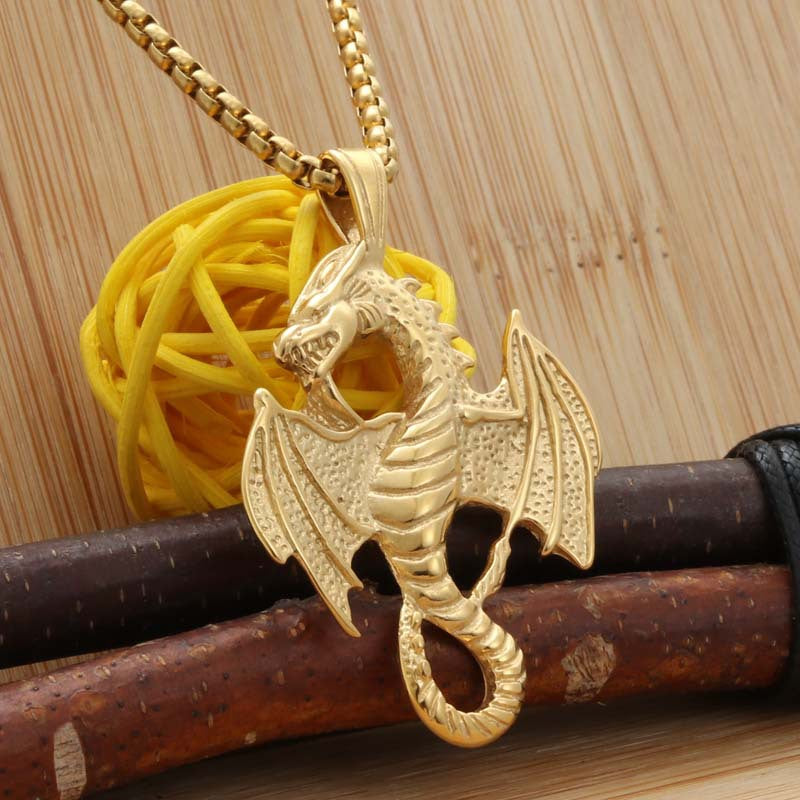 Punk Dragon Pendant Necklace - Retro Titanium Steel Fire-Breathing Design for Men