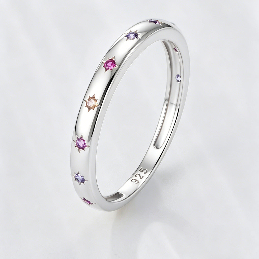 S925 Sterling Silver Colored Zircon Ring Geometric Hexagram Ring Trendy