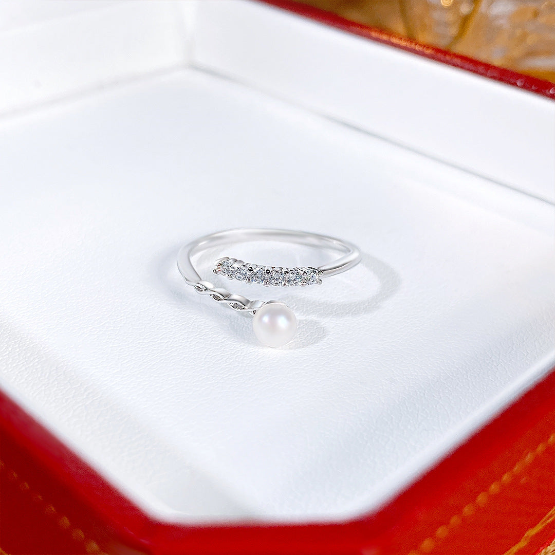 S925 Sterling Silver Freshwater Pearl Ring — Adjustable