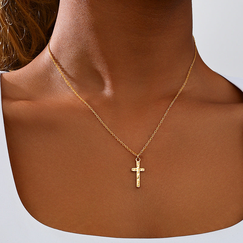 Planderful Vienna Verve Necklace – Stylish Simple Design with Gold Textured Cross Pendant