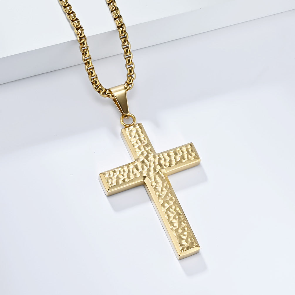 Planderful Titanium Steel Cross Necklace For Men Hand-Hammered Irregular Pendant Everyday Genie Collection
