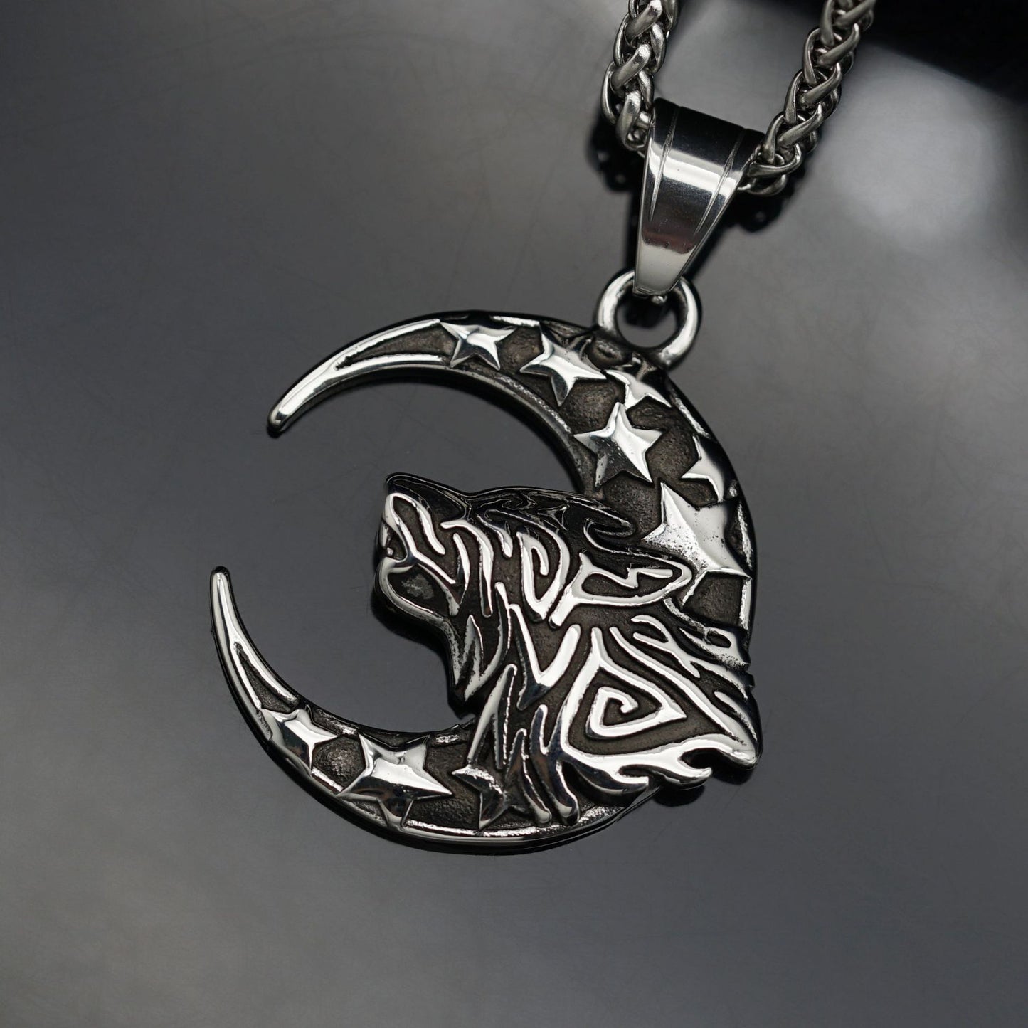 Steel Necklace Vintage Nordic Wolf Pendant By Planderful Jewelry For Everyday Wear Gift For Him