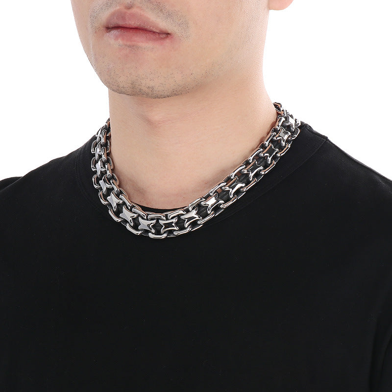 Retro Hollow Neck Chain Titanium Steel Men Necklace