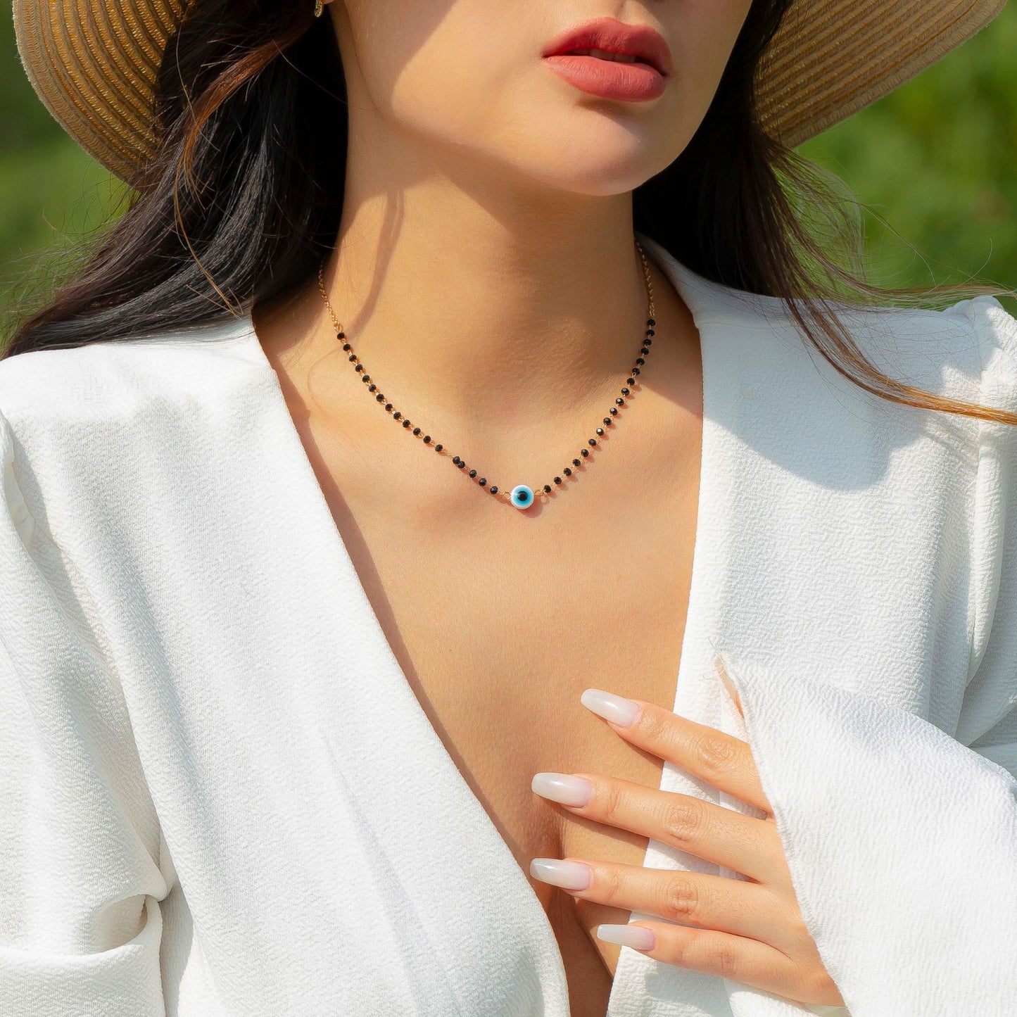 Crystal-Style Eye Bead Necklace