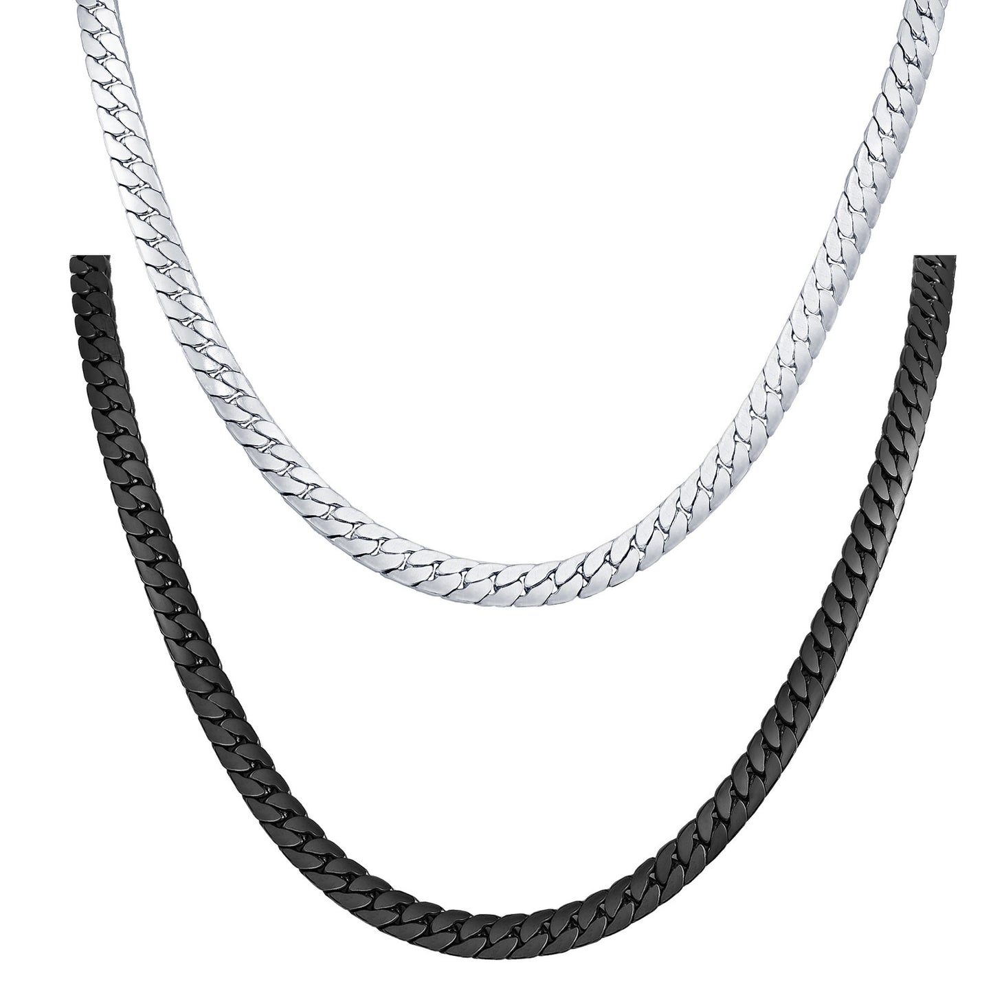 Stainless Steel Flat Four-Sided Encrypted Nk Chain Necklace Black Boys