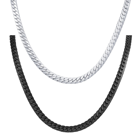 Stainless Steel Flat Four-Sided Encrypted Nk Chain Necklace Black Boys