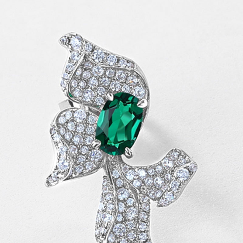 S925 Sterling Silver Lab-Grown Emerald Flower Stud Earrings