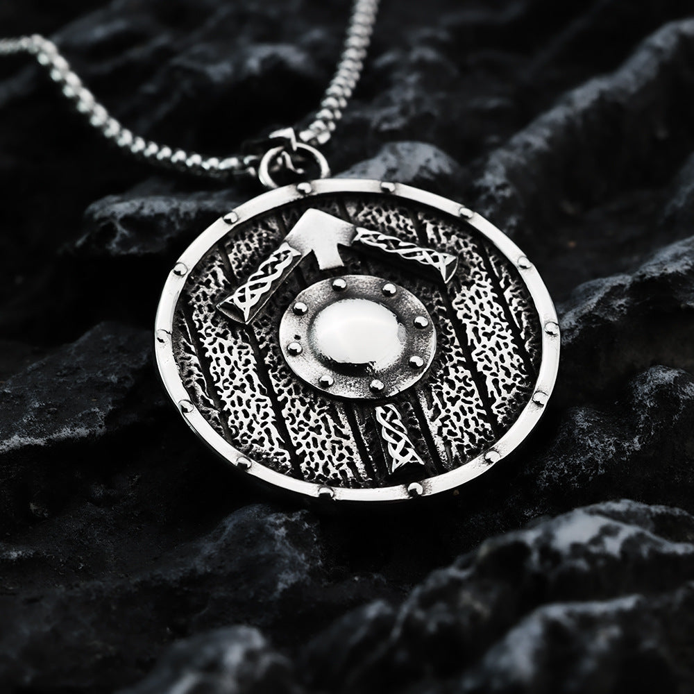 European And American Retro Stainless Steel Viking Shield Necklace