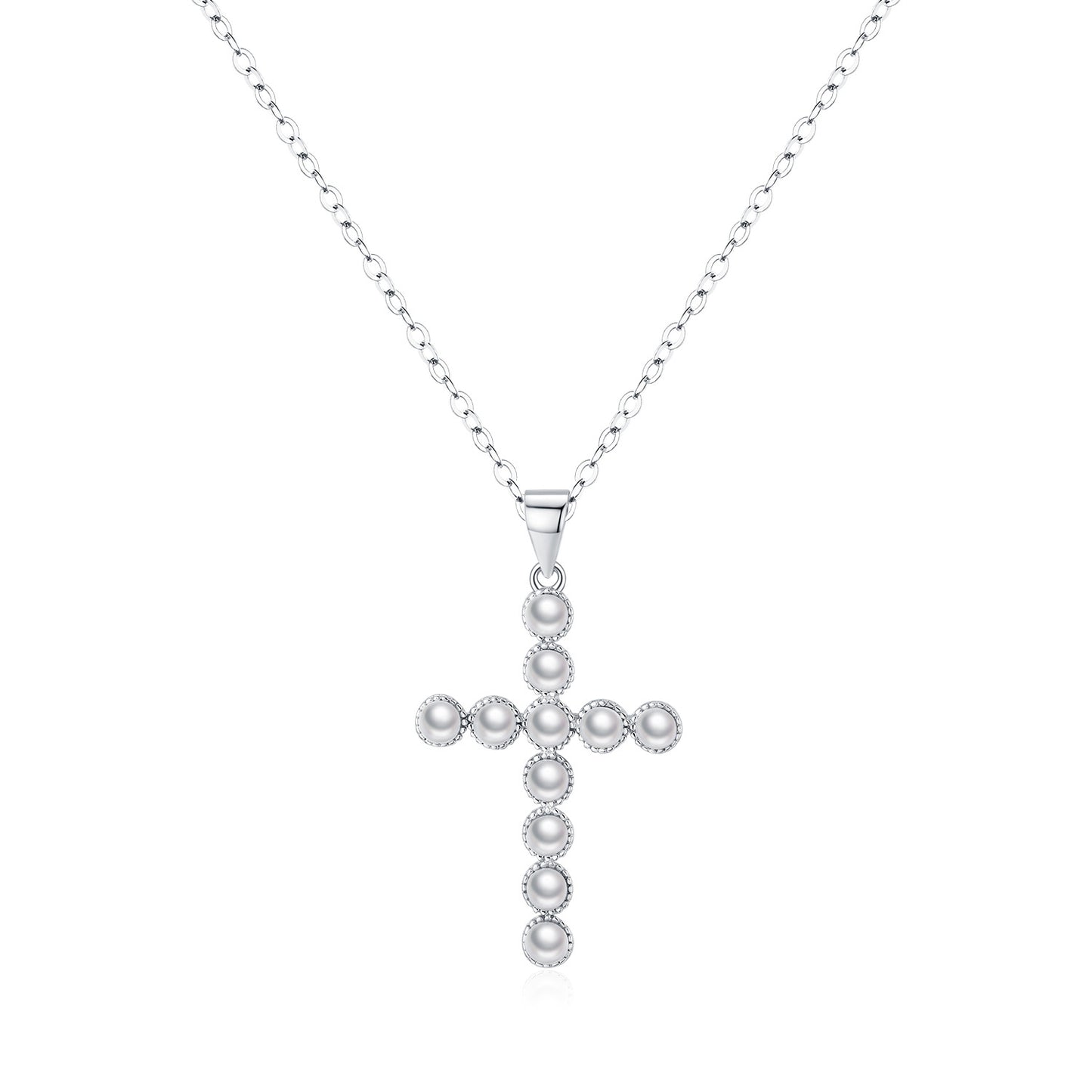 Planderful Collection S925 Silver French Small Fragrance Fashion OL Pearl Cross Pendant Necklace for Women