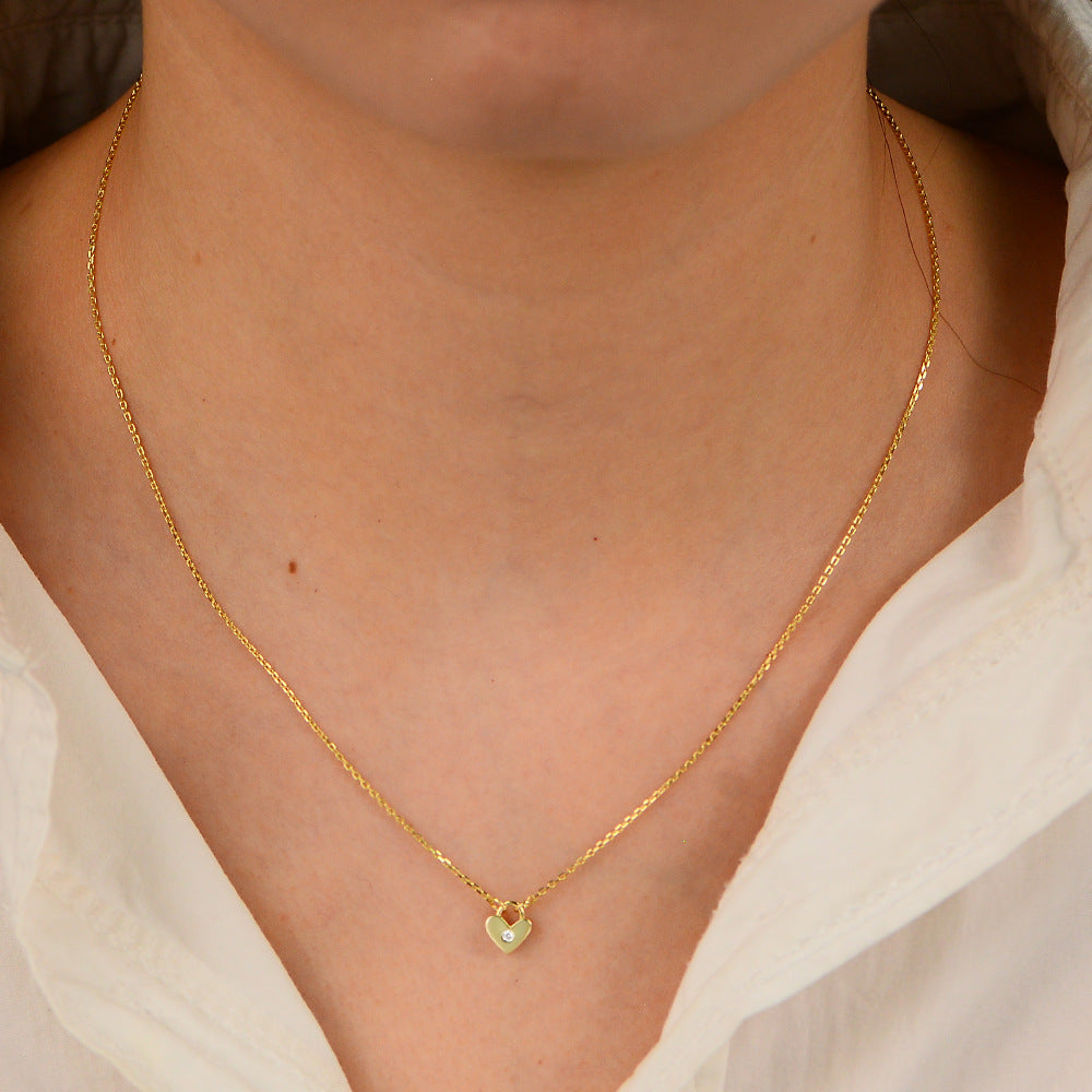 Style Heart-Shaped Zircon Clavicle Chain Necklace Love Sterling Silver