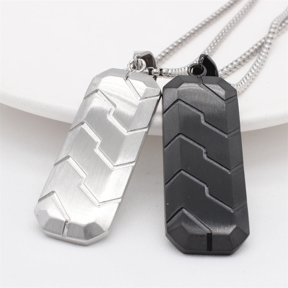 Tire Pattern Tag Pendant Stainless Steel Unisex Jewelry for Men Planderful Bold Modern Minimalist