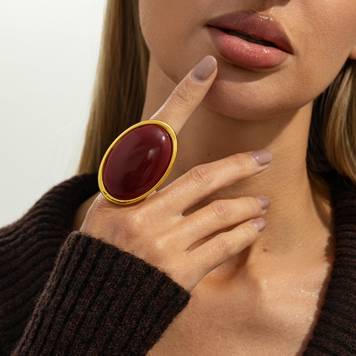 Oval Resin Gemstone Statement Ring By Planderful Vienna Verve For Women Vintage Geometric Opening Jewelry