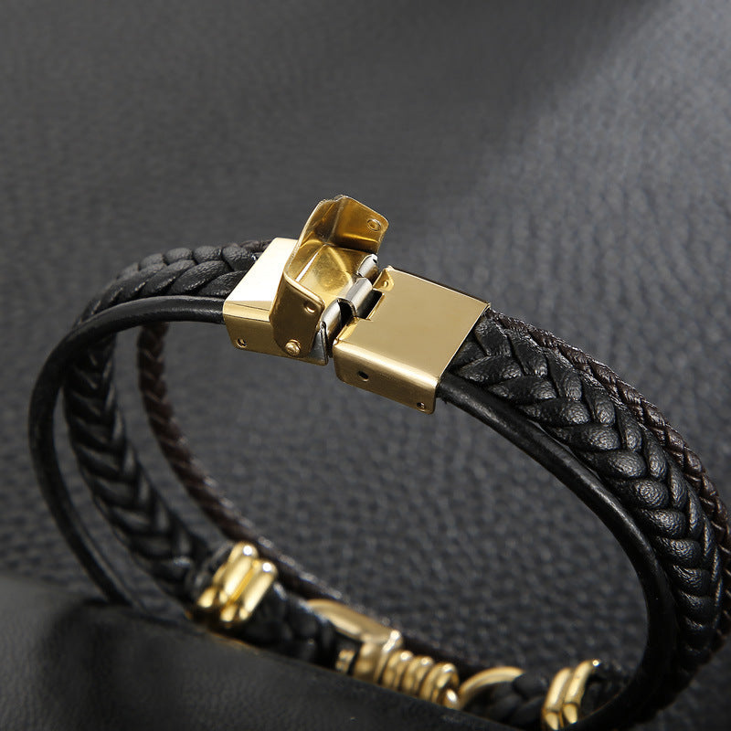 Planderful Leather Rope Woven Men Bracelet Geometric Style