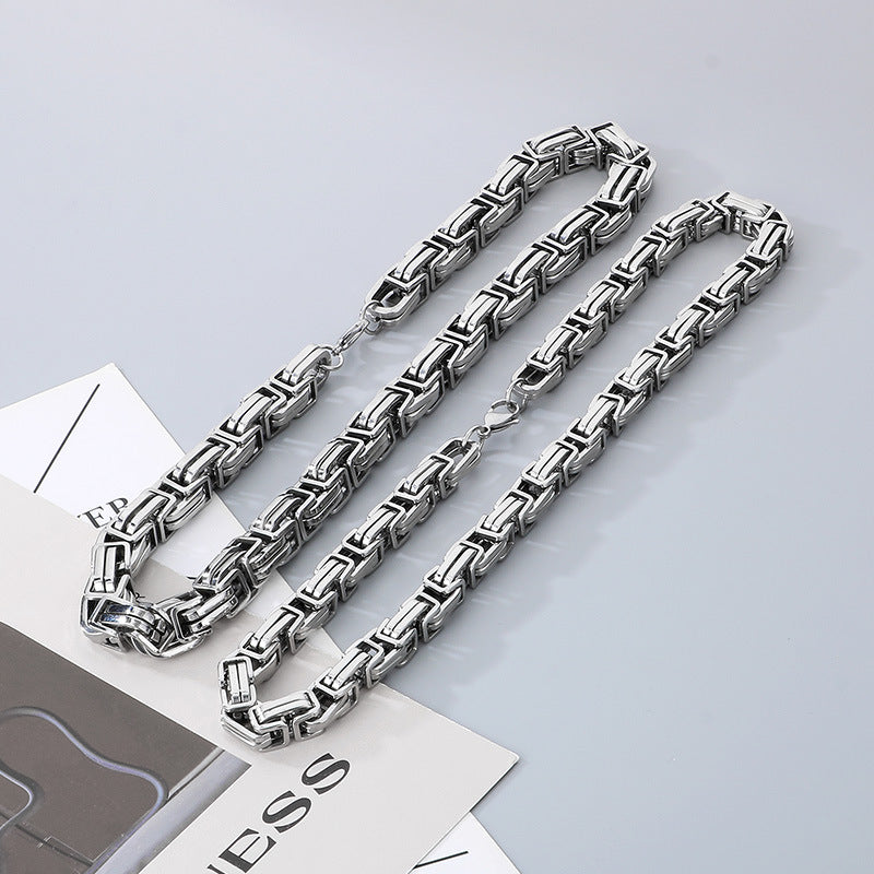 12/15mm Thick Chain Emperor Chain Men's Necklace Bracelet Hip-Hop Double-Piece Knot Chain Stainless