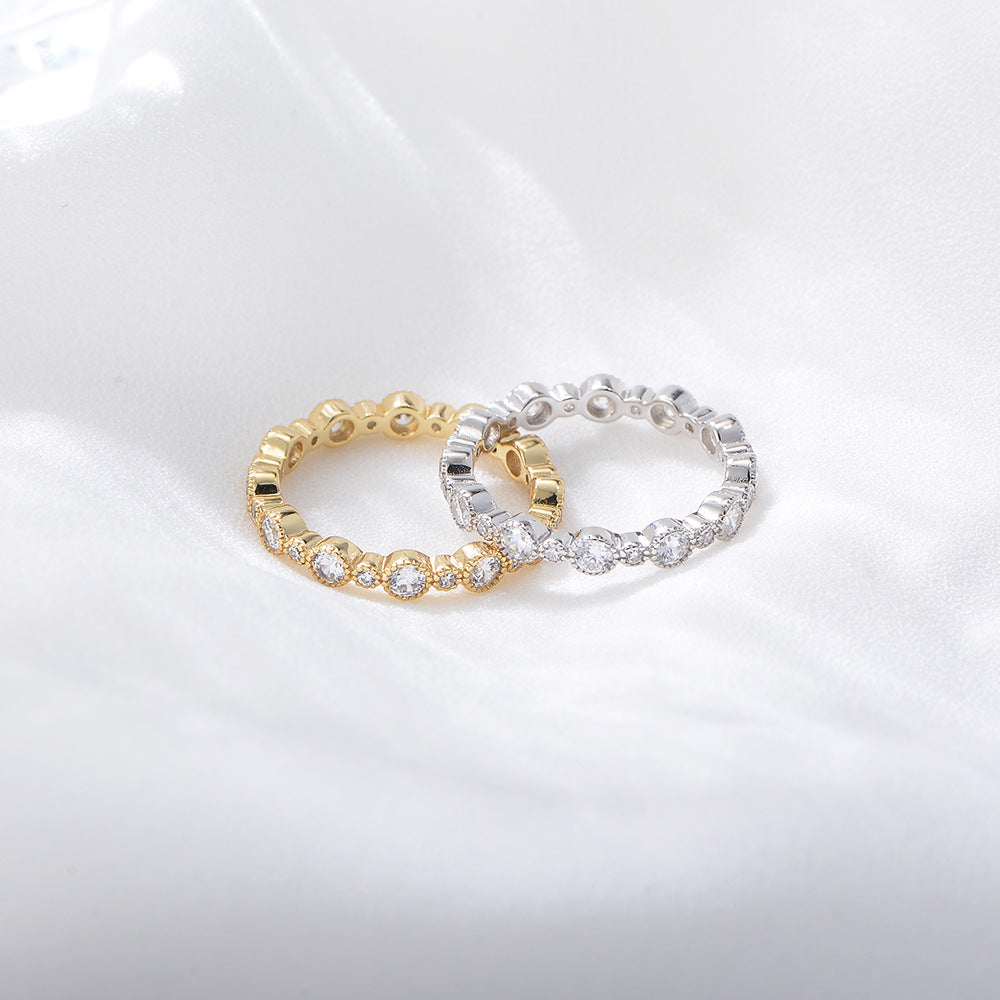S925 Sterling Silver Geometric Round Zircon Ring Accessories Full Zircon Index Finger Ring