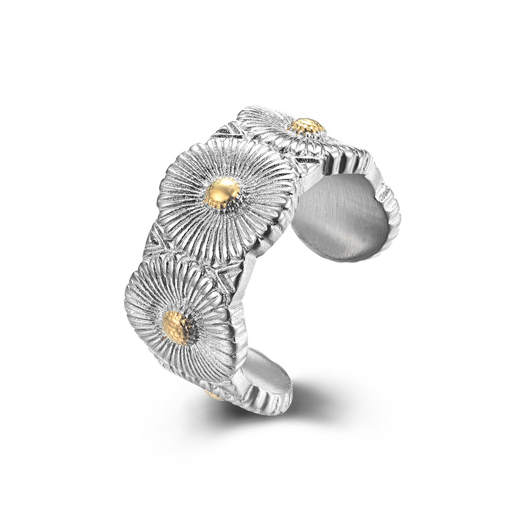 Planderful Titanium Steel Daisy Ring For Men Gold Plated Opening Trendy Jewelry Accessory