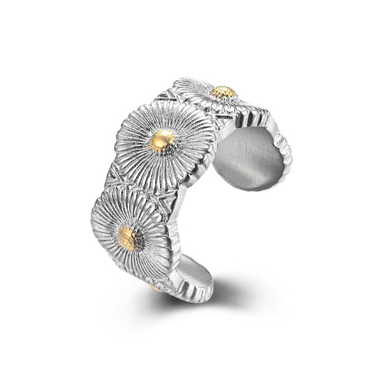 Planderful Titanium Steel Daisy Ring For Men Gold Plated Opening Trendy Jewelry Accessory