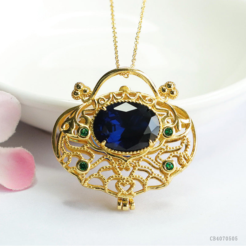 Lab-Grown Blue Spinel Openwork Handbag Pendant — No Chain
