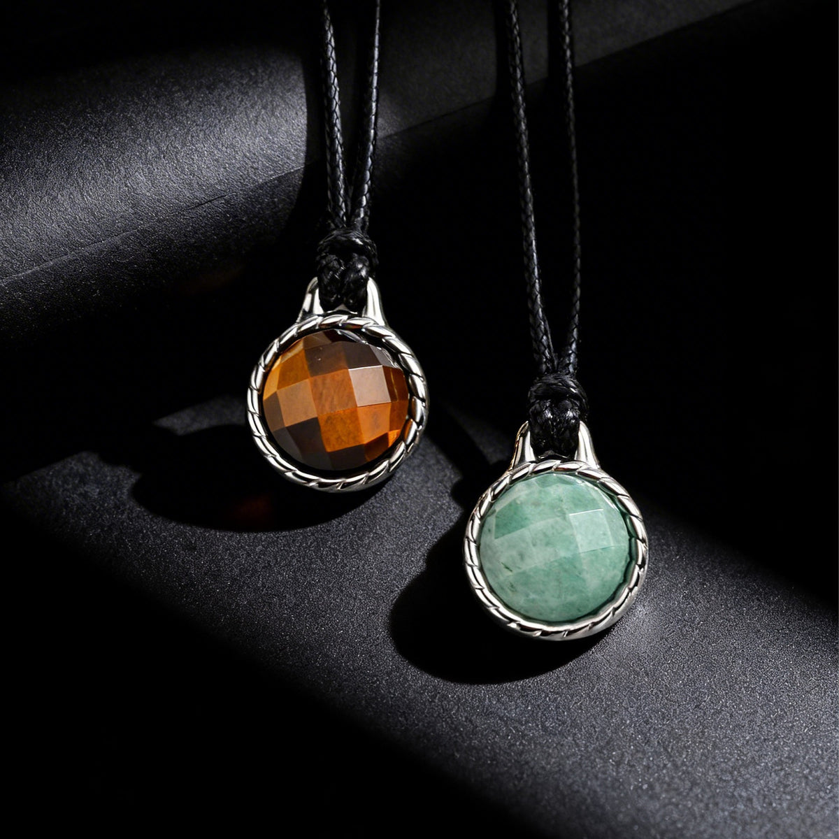 Tiger's Eye Textured Vintage Black Stainless Steel Necklace