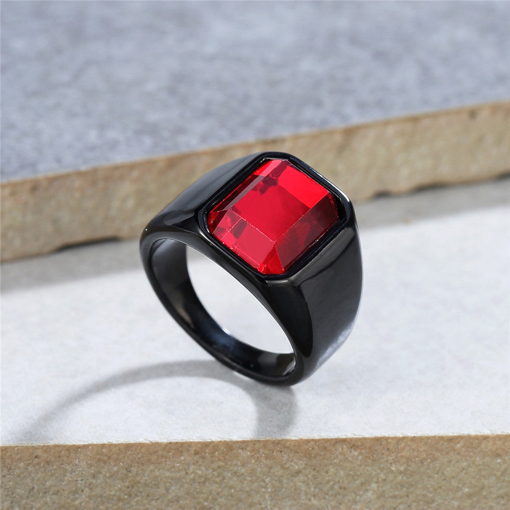 Rectangular Zircon Titanium Steel Ring For Unisex Wear Bold Statement Design By Planderful