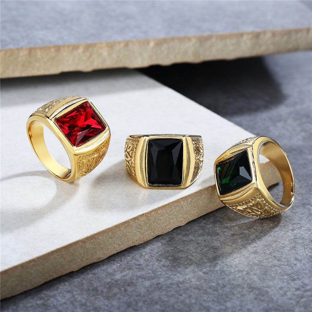 Planderful Gold Plated Zircon Ring Durable Titanium Steel Unisex European American Style Everyday Genie Premium
