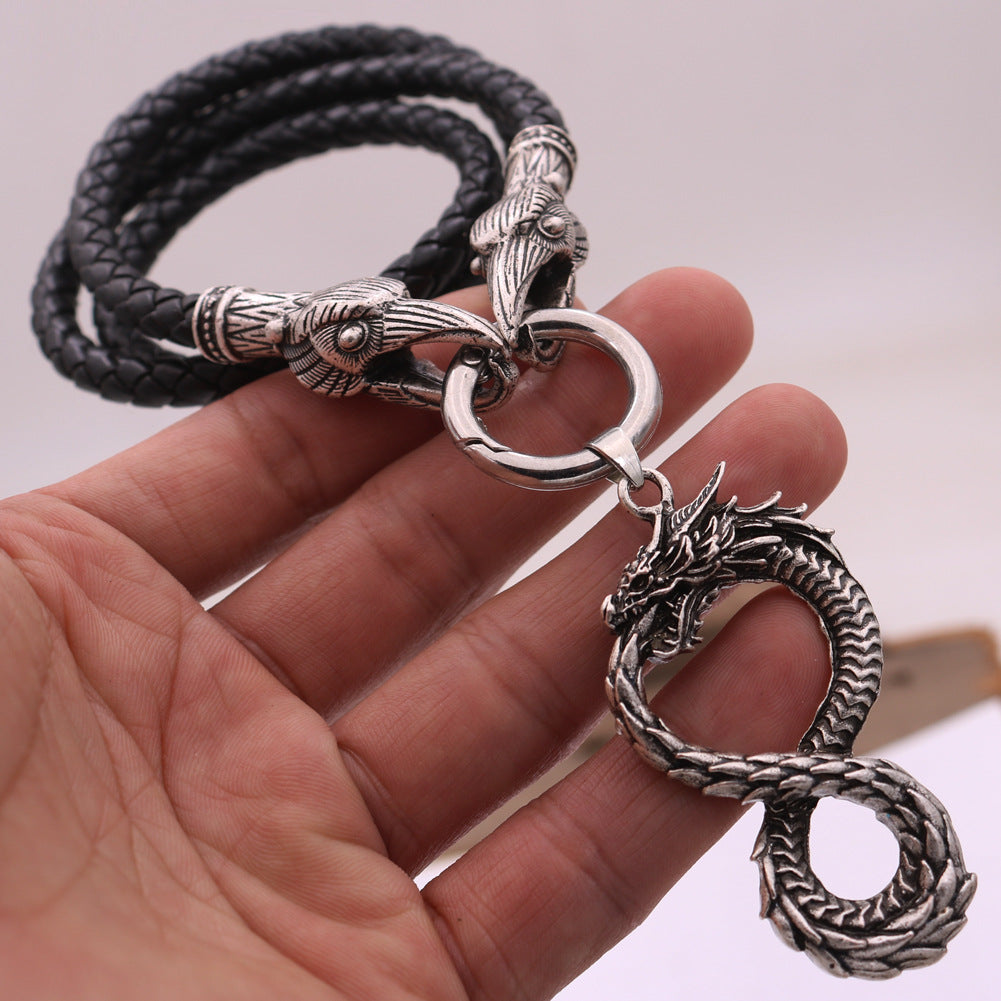 Viking Odin Crow Octagonal Head Pendant - Vintage Men's Alloy Necklace