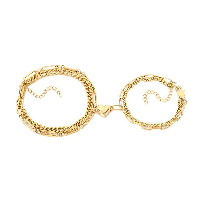 Magnetic Heart Couple Bracelet – Hip-Hop Stainless Steel