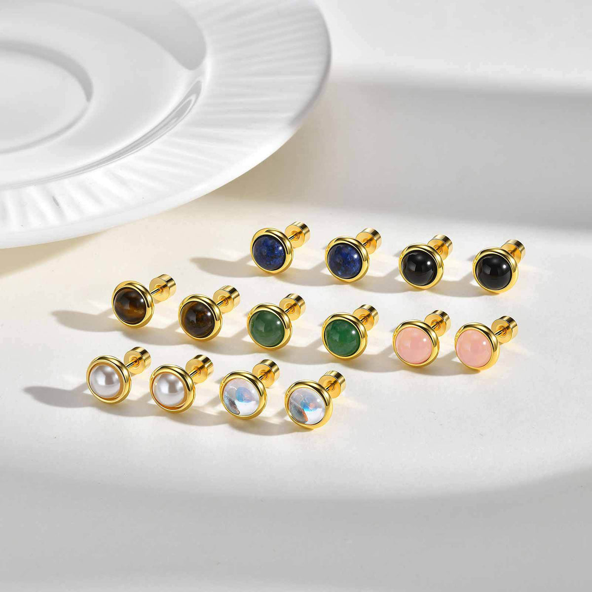 Stainless Steel Tiger's Eye Cat Earrings
