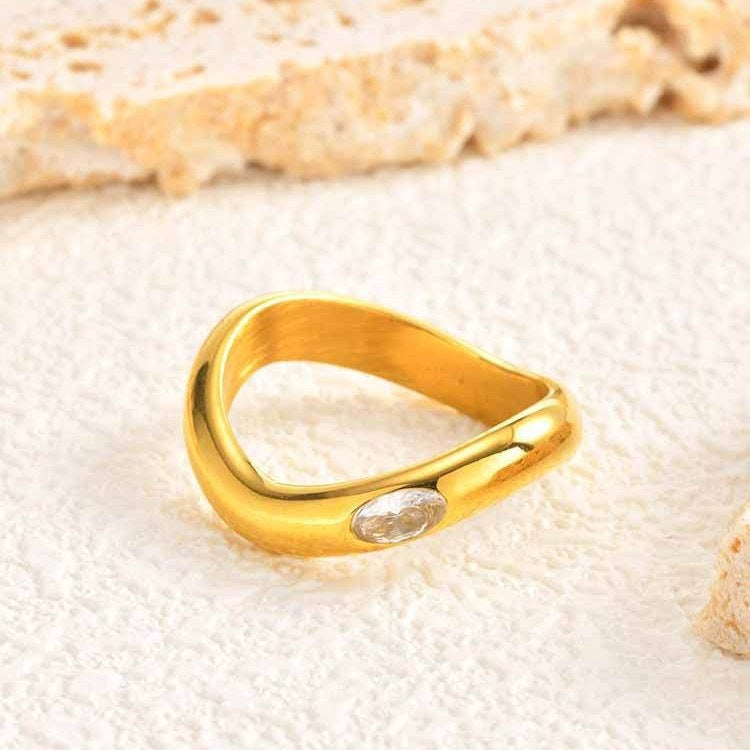 Unique Design Index Finger Ring Stainless Steel Irregular Double Layer Quadrangram Zircon