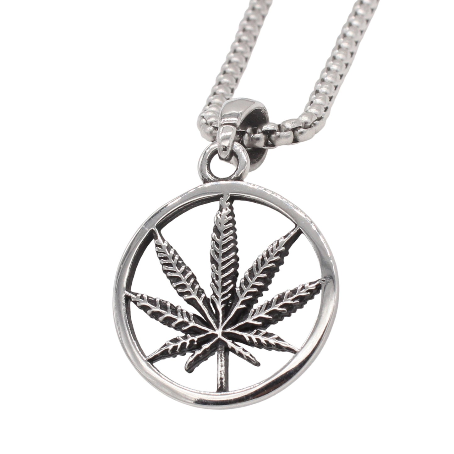 Planderful Jewelry Vintage Maple Leaf Pendant for Men in Steel Titanium Hollow Round Design