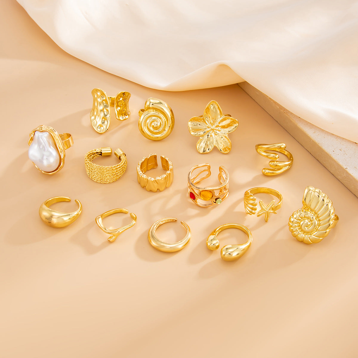 Planderful Vienna Verve Zircon Baroque Imitation Pearl Ring Set Statement Jewelry For Women