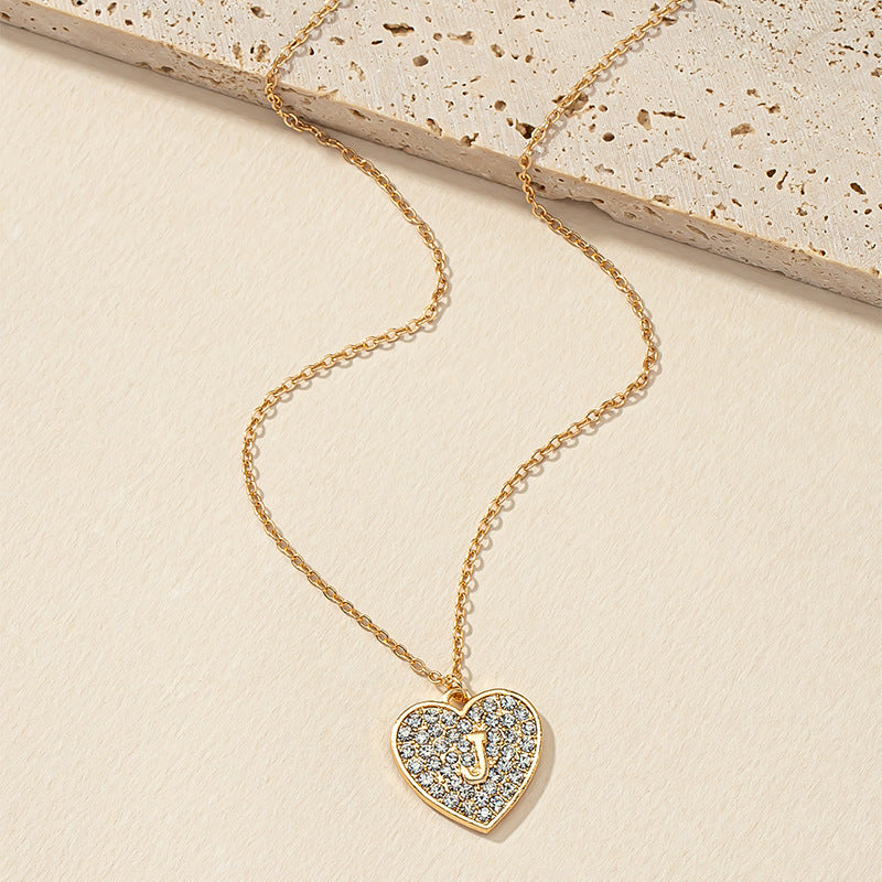 Heart-Shaped Ultra-Thin Collarbone Chain with High-End Letter Necklace in European and American Light Luxury Design
