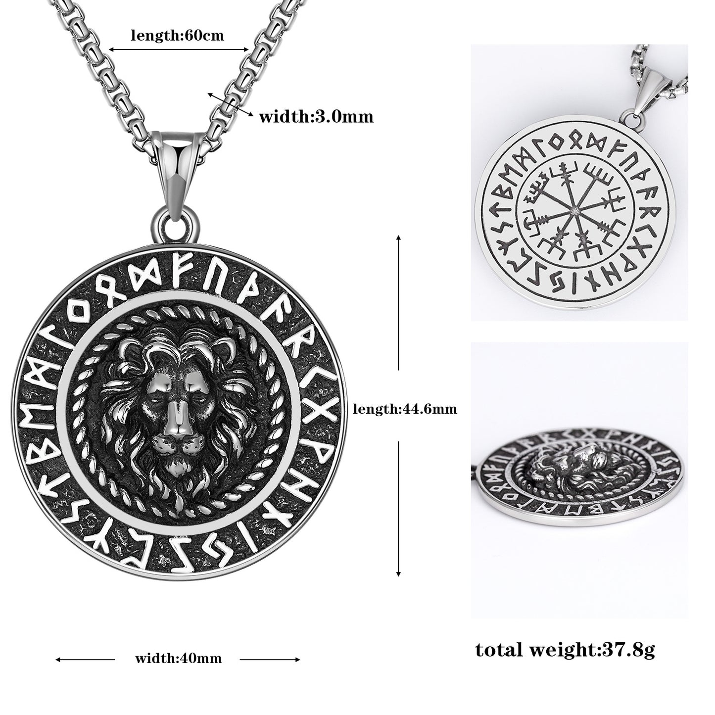 Steel Necklace – Vintage Viking Compass Lion Head