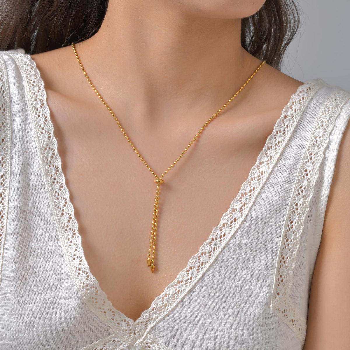 Design Stainless Steel Rice Bead Chain Adjustable Necklace