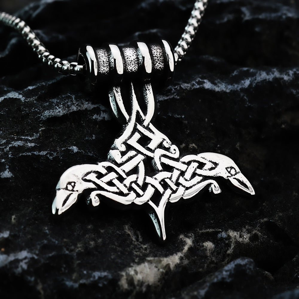European And American Retro Stainless Steel Men's Pendant Viking Odin Mount Crow Pendant For Men