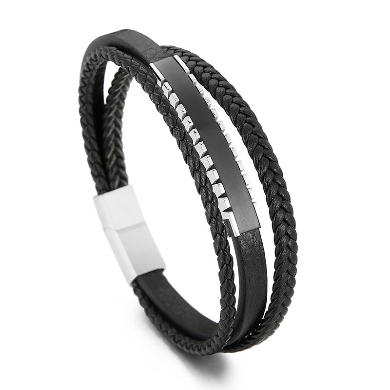 Planderful Magnetic Leather Bracelet Men Premium Stainless