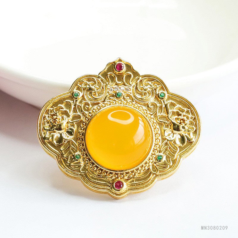 Chalcedony Sunflower & Ruyi Pendant — No Chain