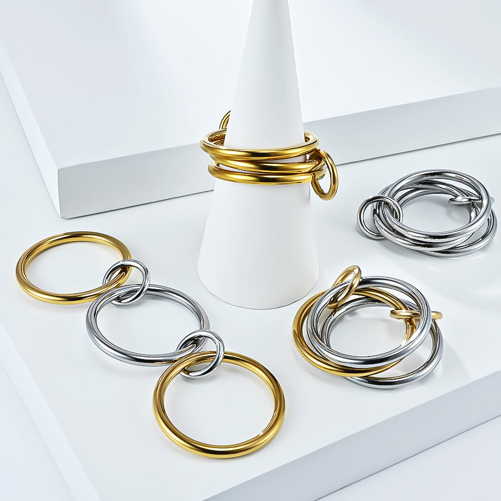 Planderful Everyday Genie Three Ring Stacking Ring Stainless Steel For Women Unisex Statement Jewelry