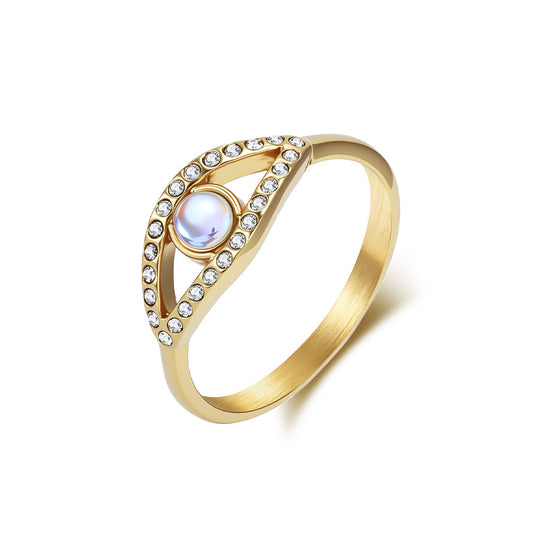 Planderful Moonstone Eye Ring For Women Light Luxury Retro Style Titanium Steel Hand Jewelry