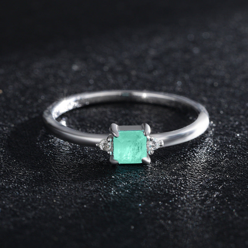 S925 Sterling Silver Japanese Imitation Paraiba Tourmaline Ring for Women